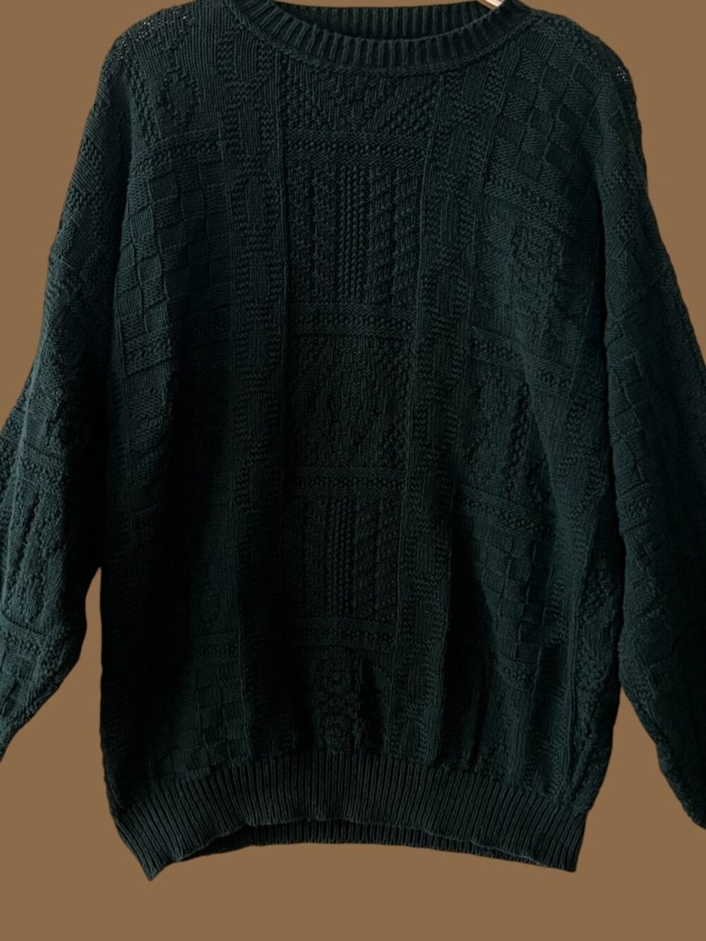 Vintage Green Cotton Pullover Sweater, Size: Men's Medium